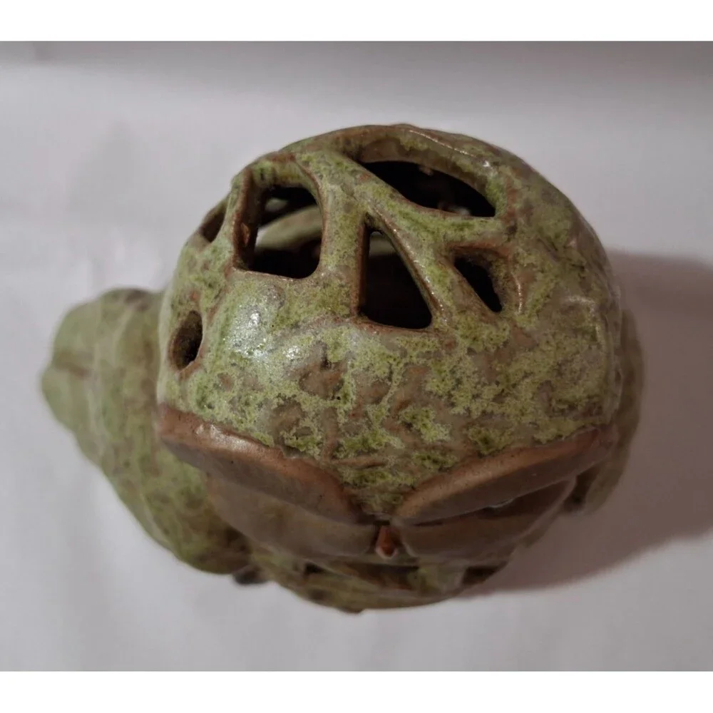 Vintage Stoneware Pudgy Owl w Large Smooth Eye Patches Tea Light Holder Luminary